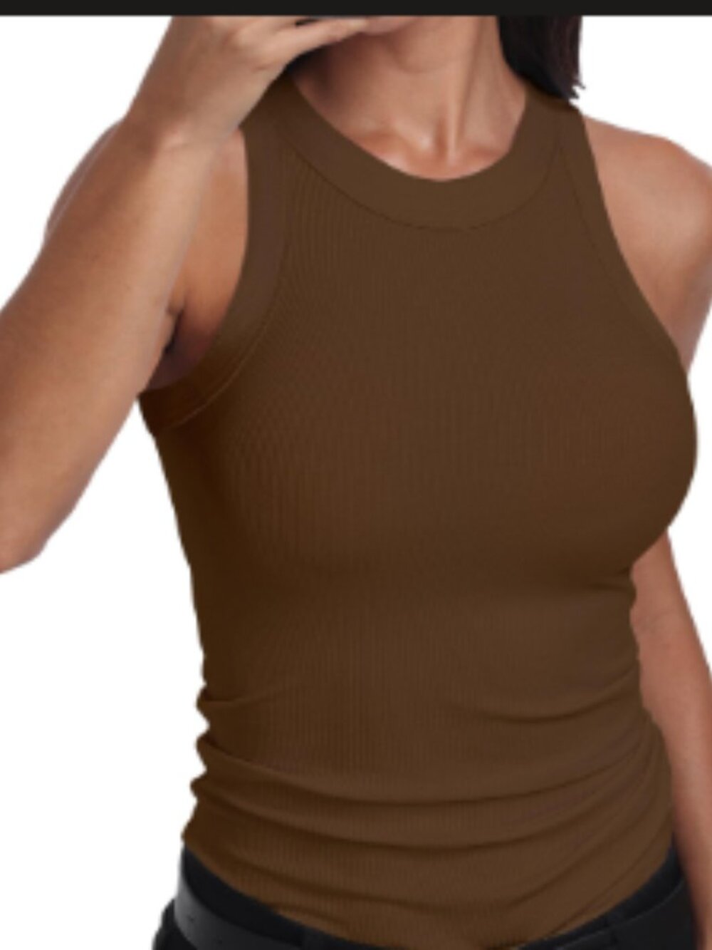 ZARA DARK BROWN RIBBED RACER BACK FITTED TANK TOP CURVED HEM  WOMENS SZ SMALL